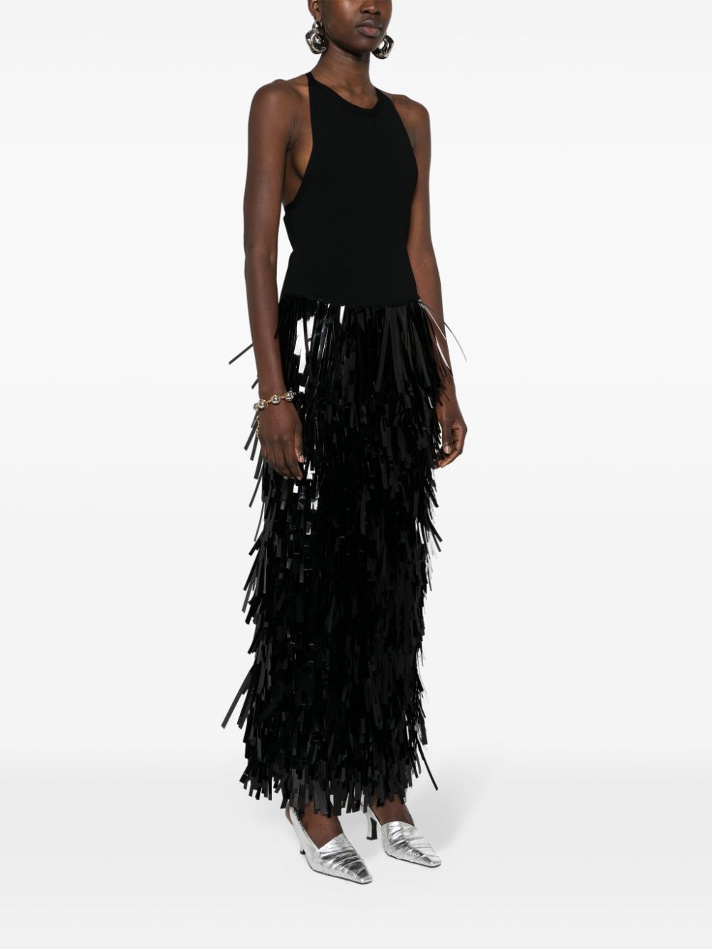 Shop Jil Sander Fringed-skirt Sleeveless Maxi Dress In 黑色