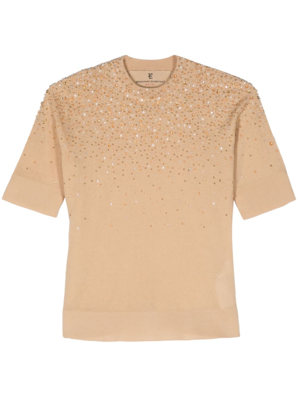 Ermanno Scervino T-shirt met stras en ronde hals Beige