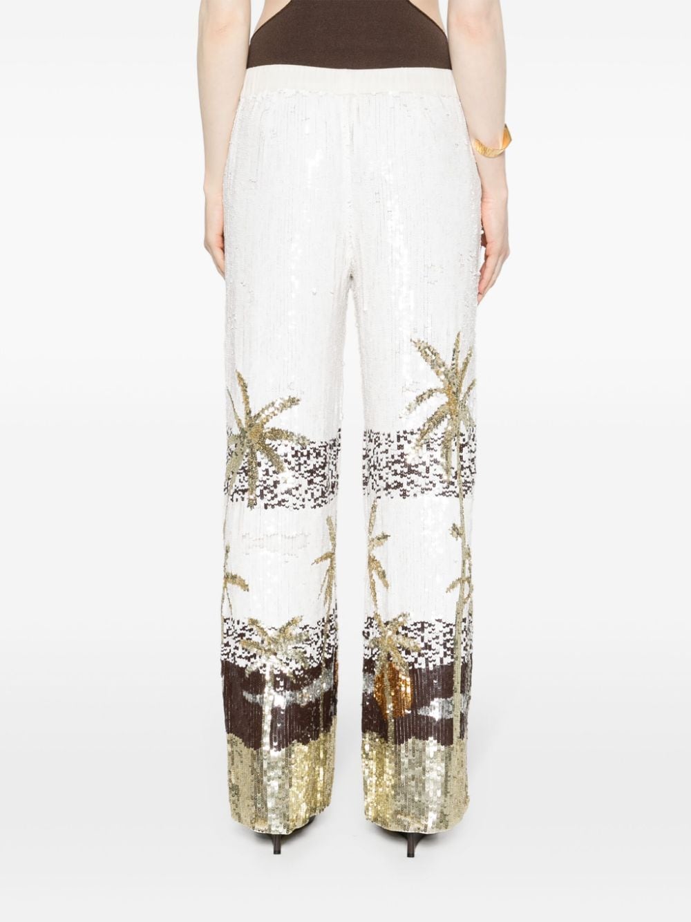Shop P.a.r.o.s.h Sequined Wide-leg Trousers In White