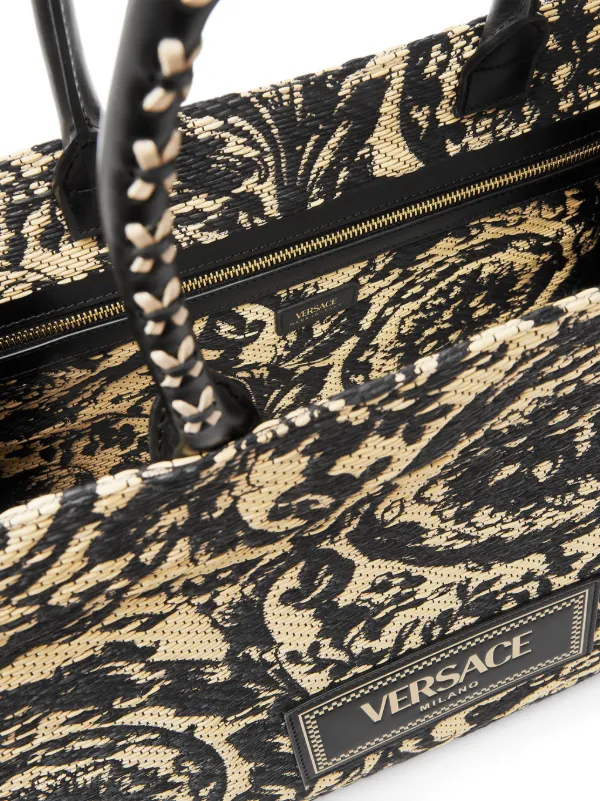 Versace Large Barocco Athena Raffia Tote Bag Black FARFETCH AO