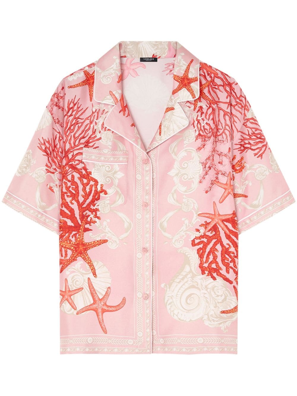 Versace Sea-print Satin Shirt In 粉色