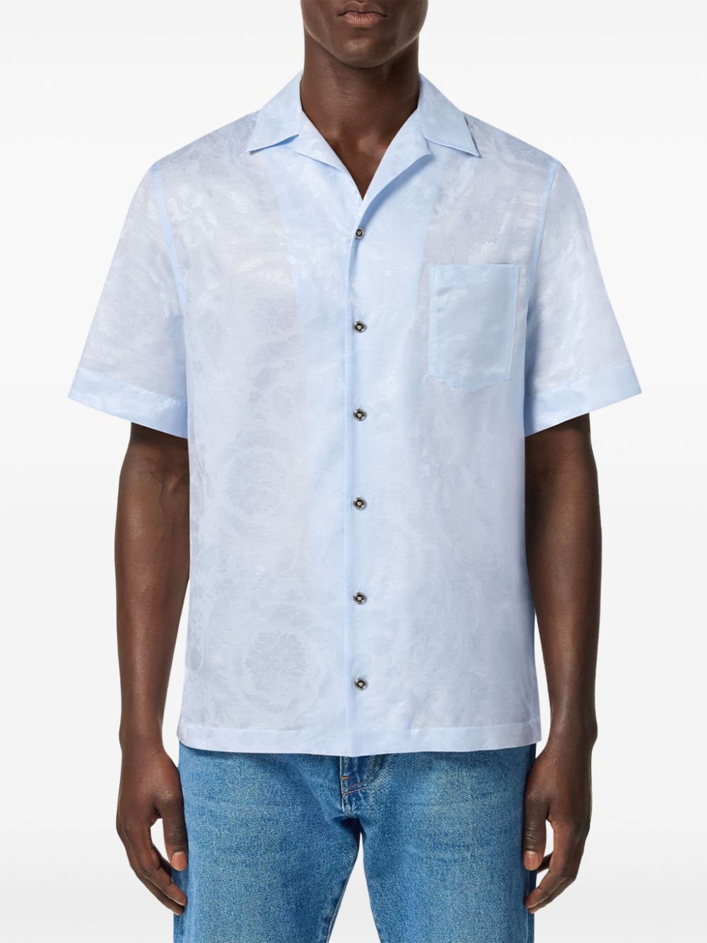 Shop Versace Barocco Jacquard Shirt In Blue