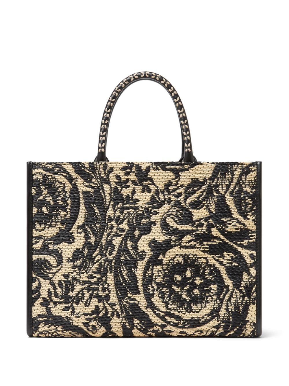 Shop Versace Barocco Athena Raffia Tote Bag In 黑色