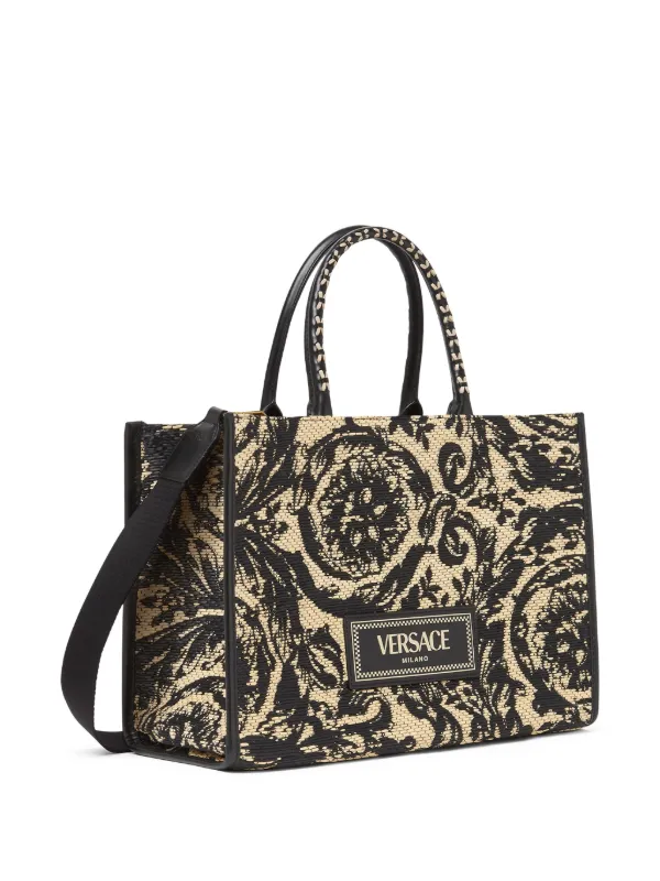 Versace Medium Barocco Athena Raffia Tote Bag | Black | FARFETCH