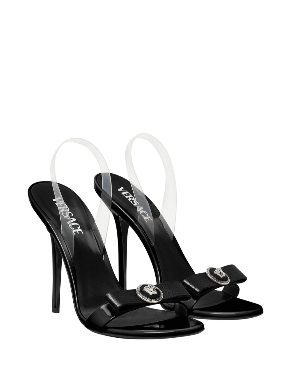 Shop Versace Gianni Ribbon 110mm Slingback Sandals In Black