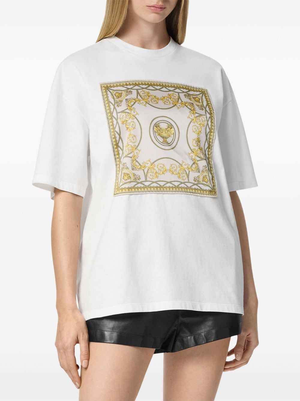 Shop Versace Baroque-print Cotton T-shirt In White