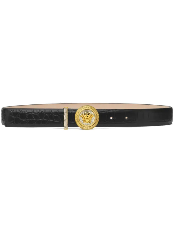 Versace Medusa Biggie Embellished Croc-effect Belt 3cm in Black