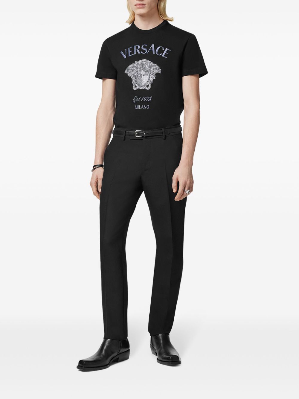 Versace Katoenen T-shirt met Medusa-print - Zwart