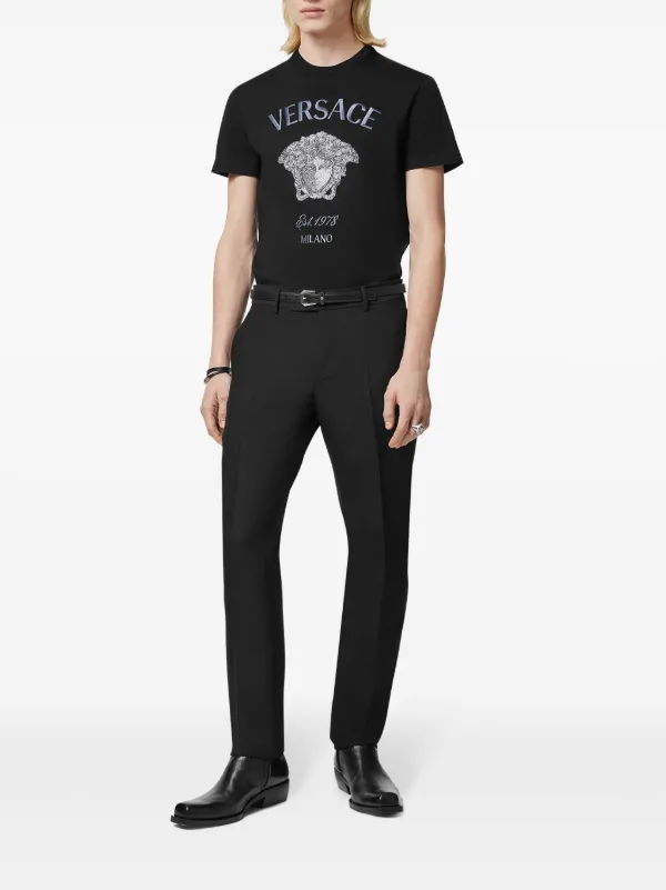 Versace メドゥーサ ミラノ ビジュー Tシャツ | ブラック