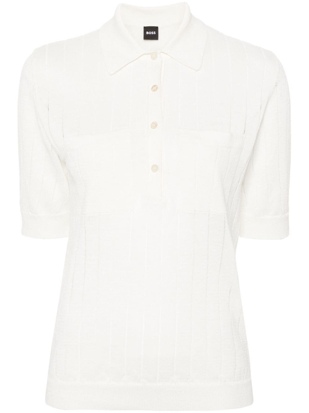 Hugo Boss Ribbed Linen-blend Polo Shirt In White