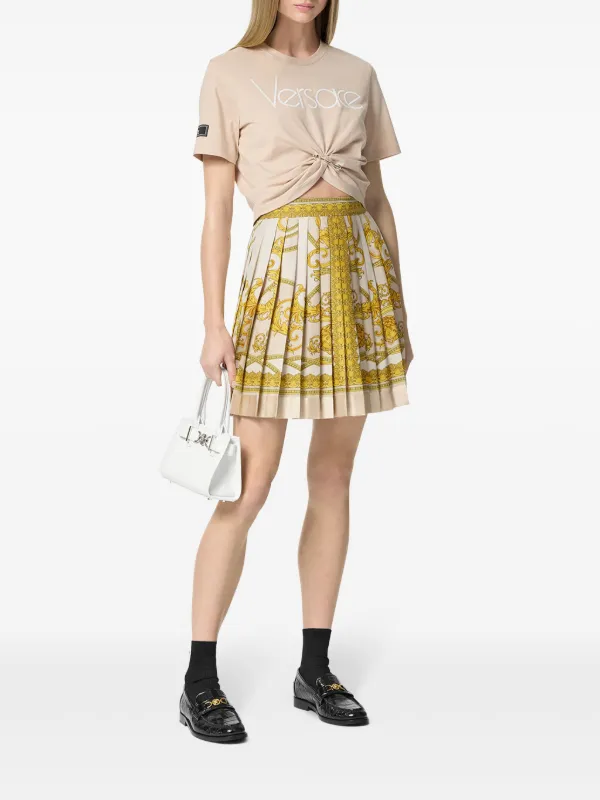 Versace La Coupe Des Dieux Pleated Silk Skirt | Neutrals