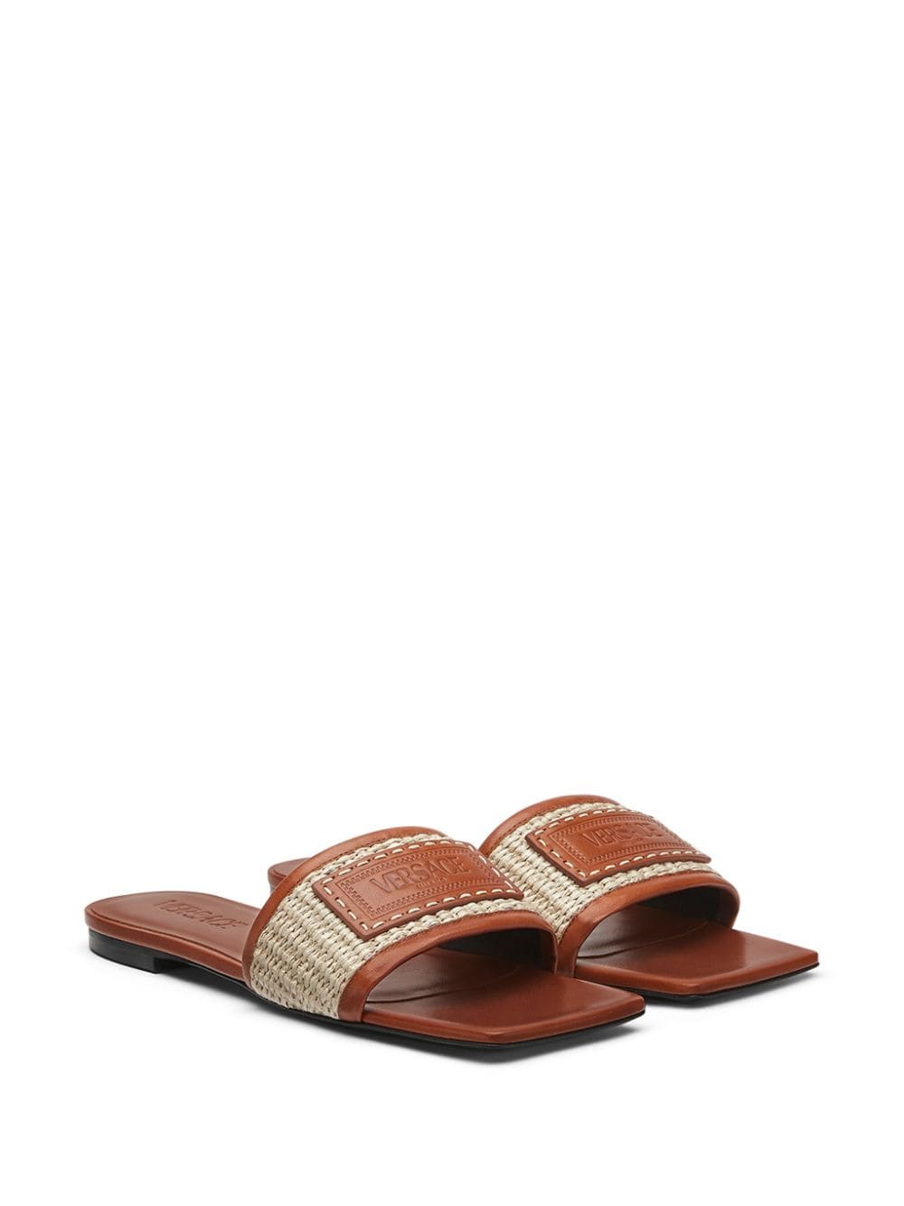 Shop Versace Theia Barocco Raffia Slides In Brown