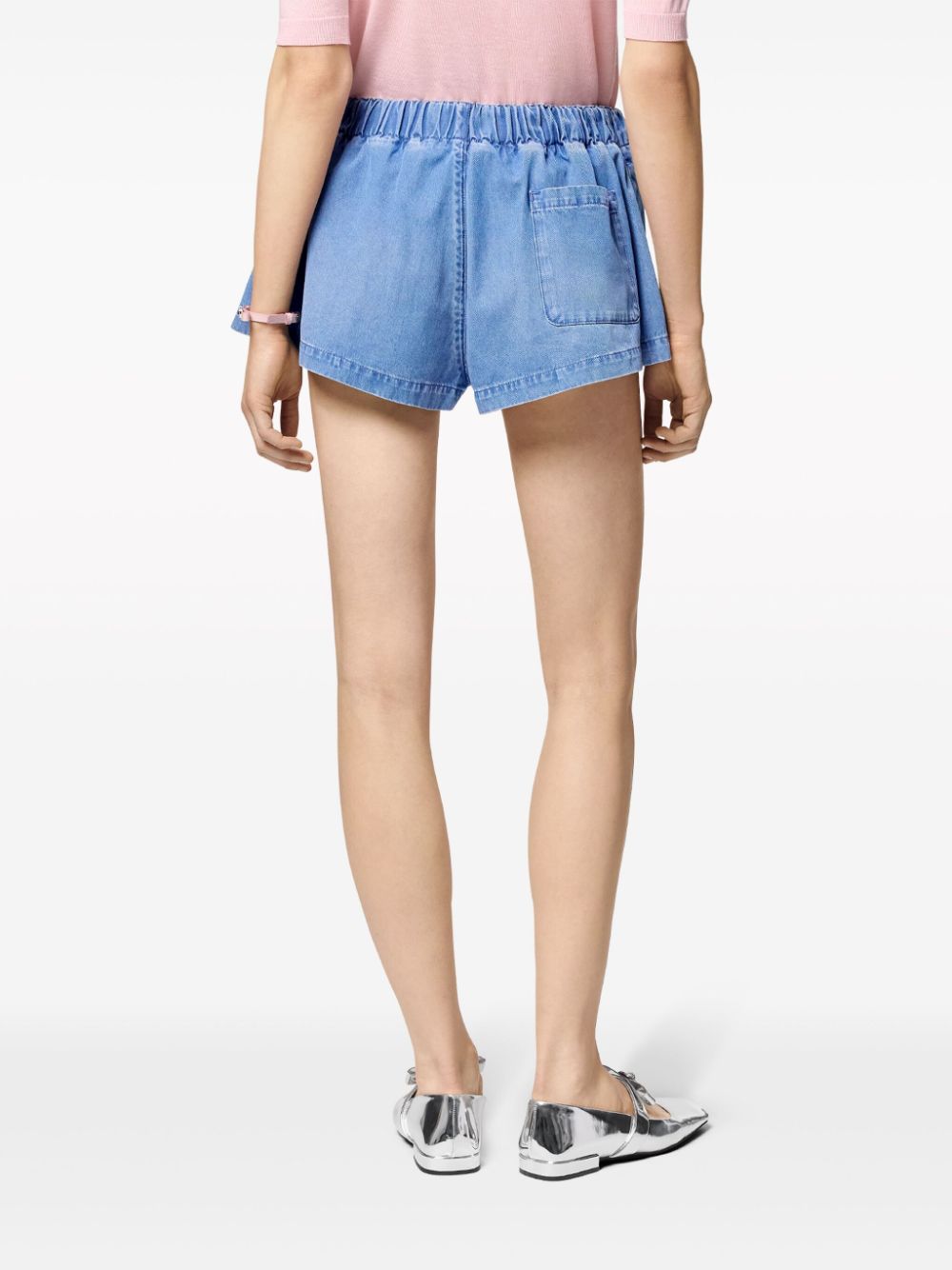 Shop Versace Mid-rise Denim Shorts In Blue