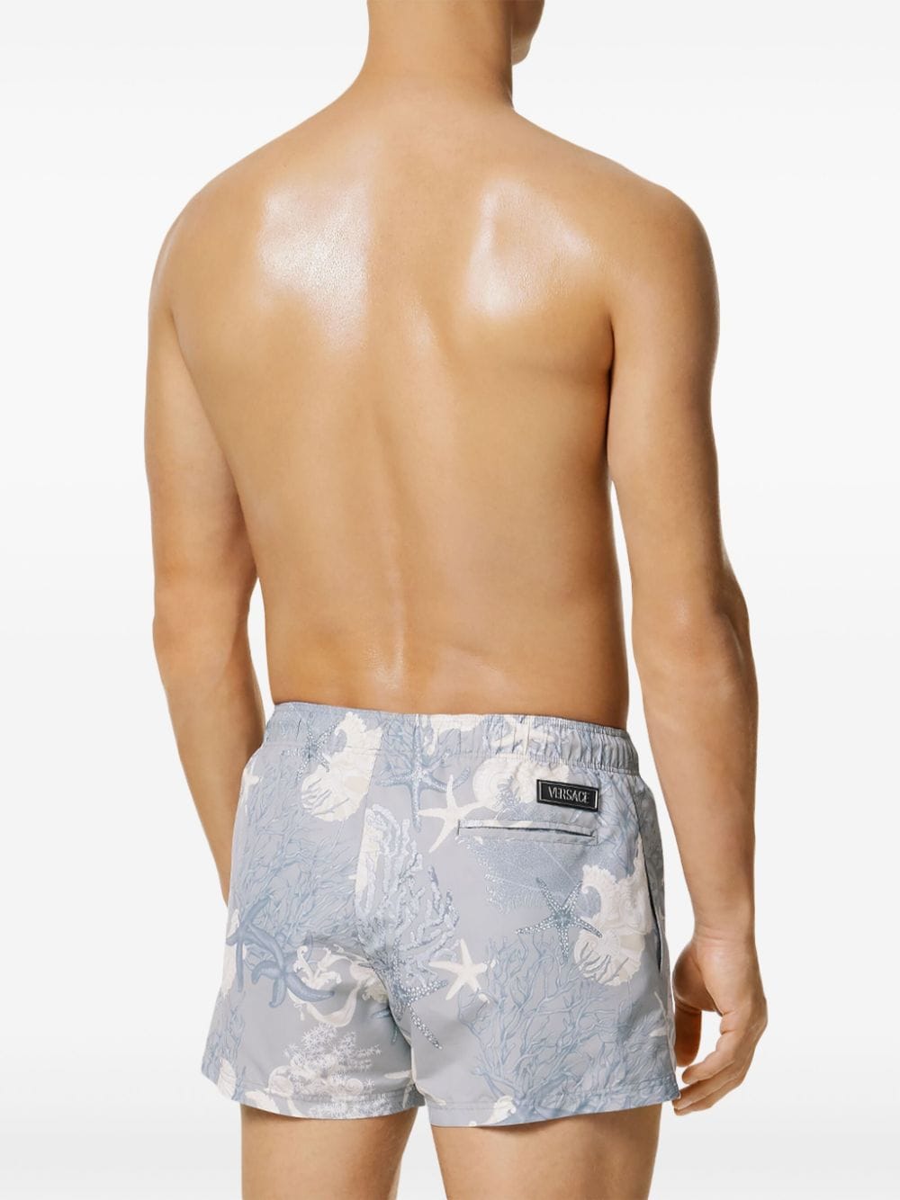 Shop Versace Starfish-pattern Swim Shorts In Grey