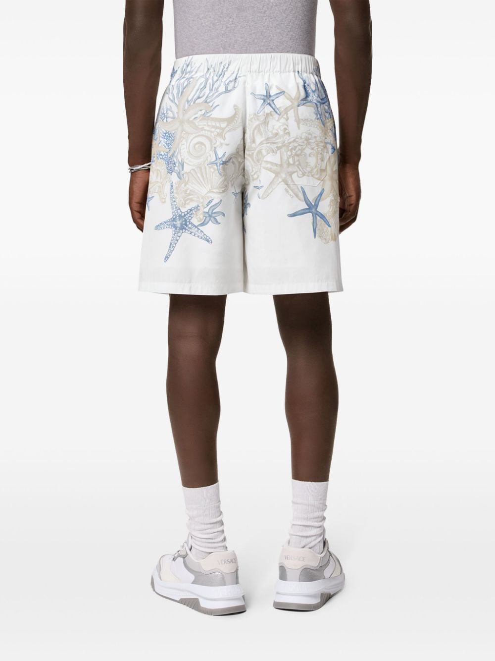 Shop Versace Barocco Sea Cotton Shorts In White