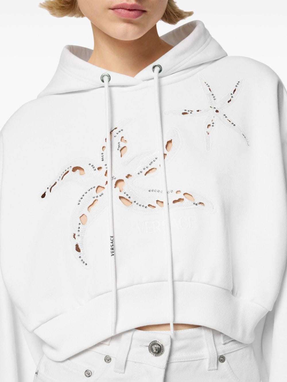 Versace Cropped hoodie met geperforeerd detail Wit