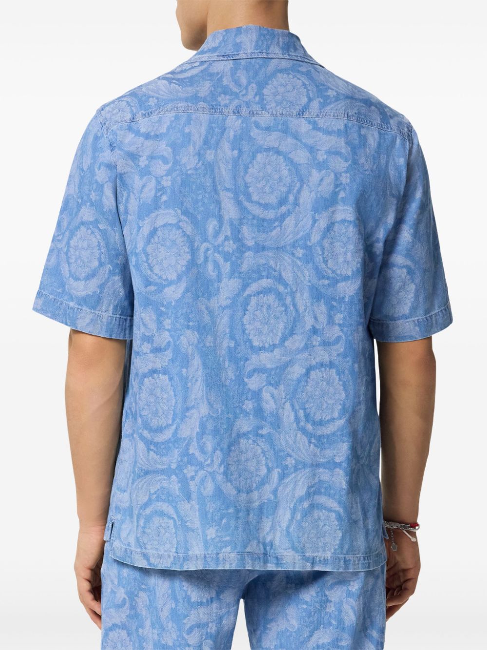 Shop Versace Barocco Chambray Denim Shirt In 蓝色