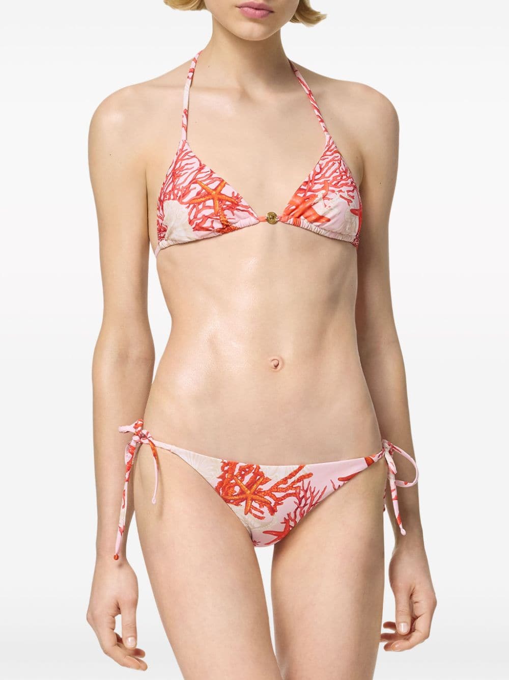 Shop Versace Barocco Sea Bikini Bottoms In 红色
