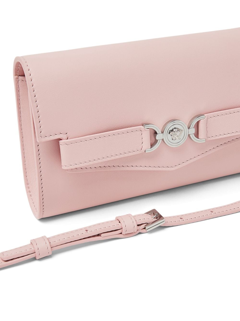 Shop Versace Medusa Plaque Leather Clutch Bag In Pink