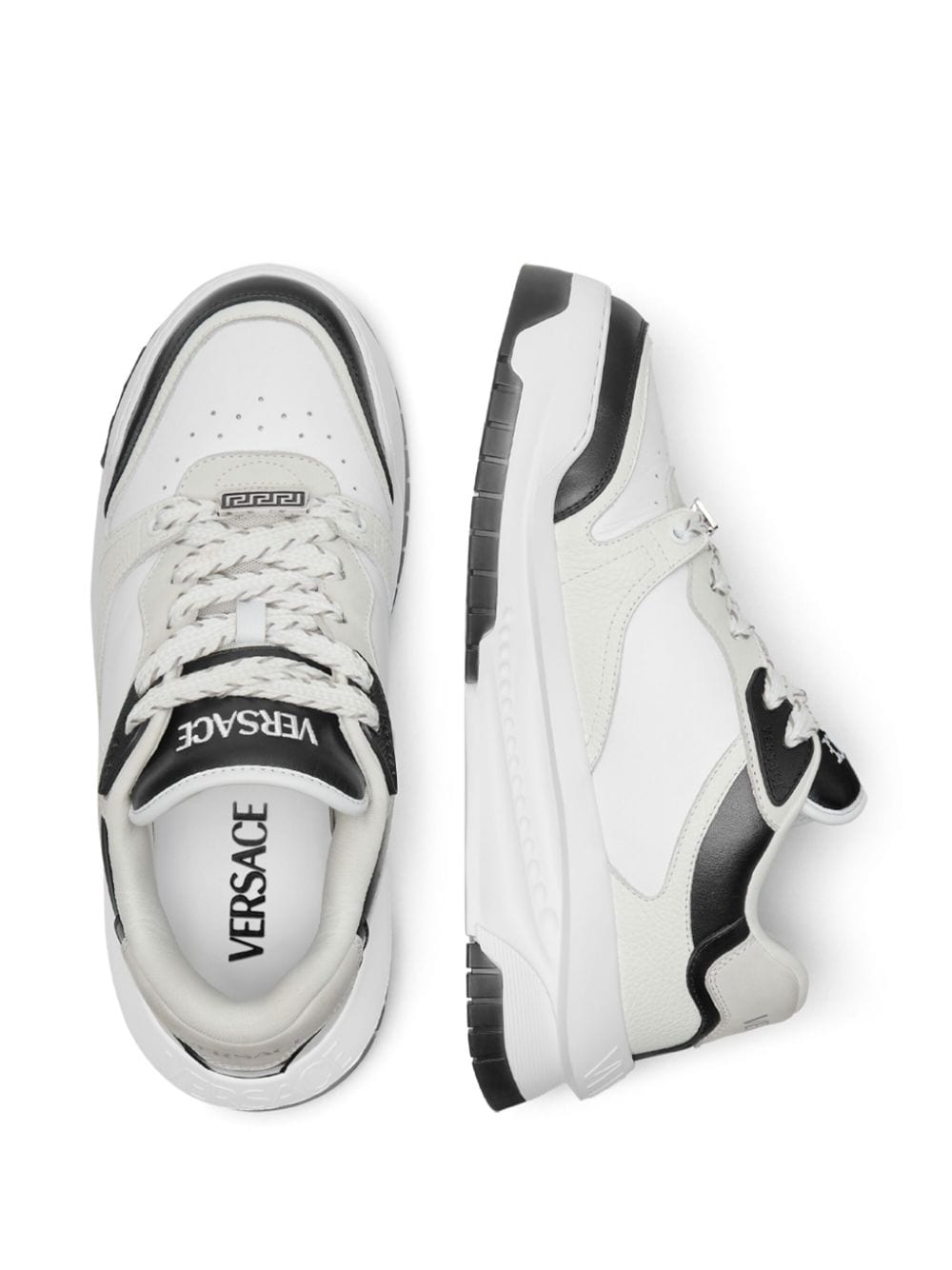 Shop Versace Odissea Leather Sneakers In White