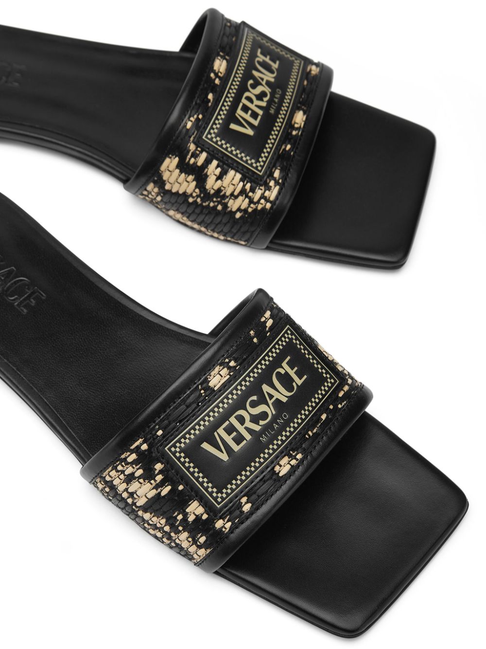 Shop Versace Logo-patch Slides In Black