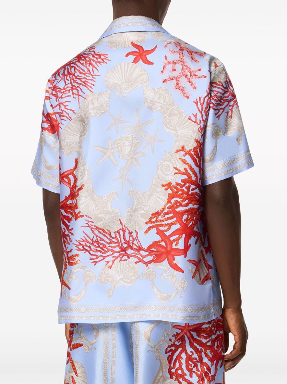 Versace Zijden overhemd met Hydrangea-print Blauw
