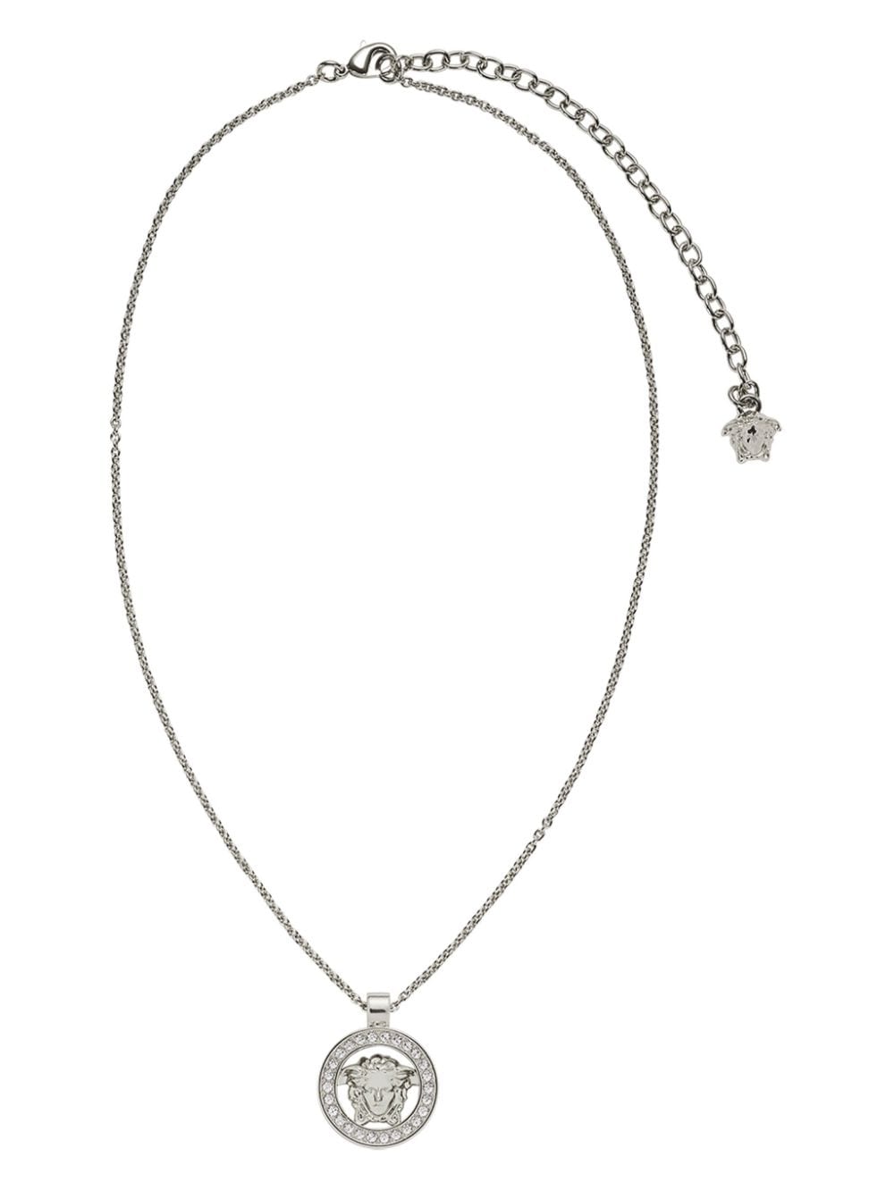 Versace Rhinestone-embellished Medusa Head Necklace In Silver
