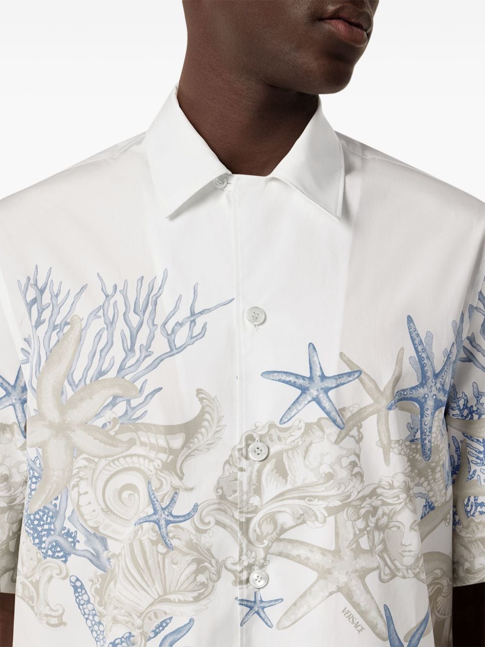 Shop Versace Barocco Sea Cotton Shirt In White