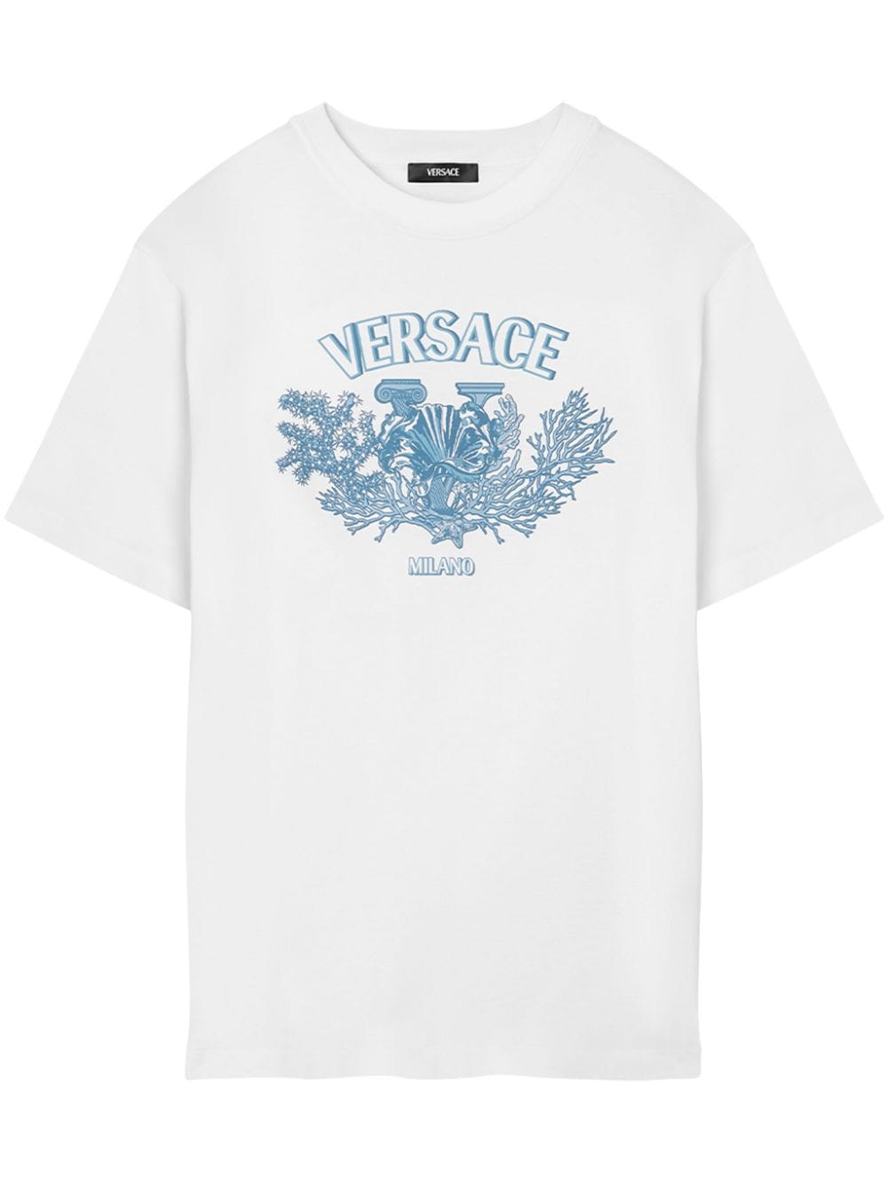Versace University Coral Cotton T-shirt In White+print