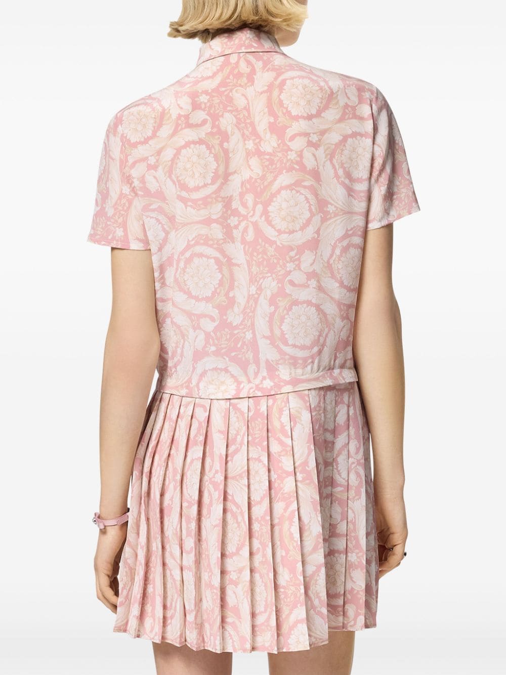 Shop Versace Barocco Athena Pleated Minidress In Pink
