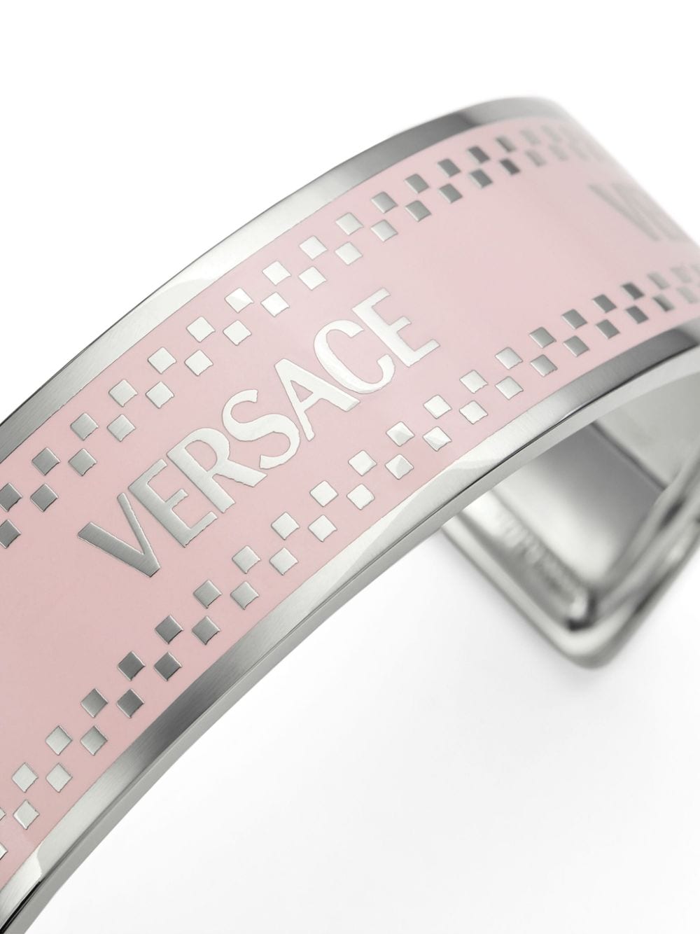 Shop Versace 90s Logo Cuff Bracelet In Silver