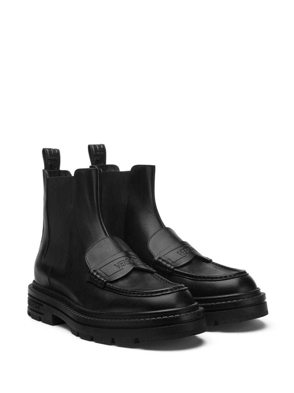 Shop Versace Adriano Leather Loafer Boots In 黑色
