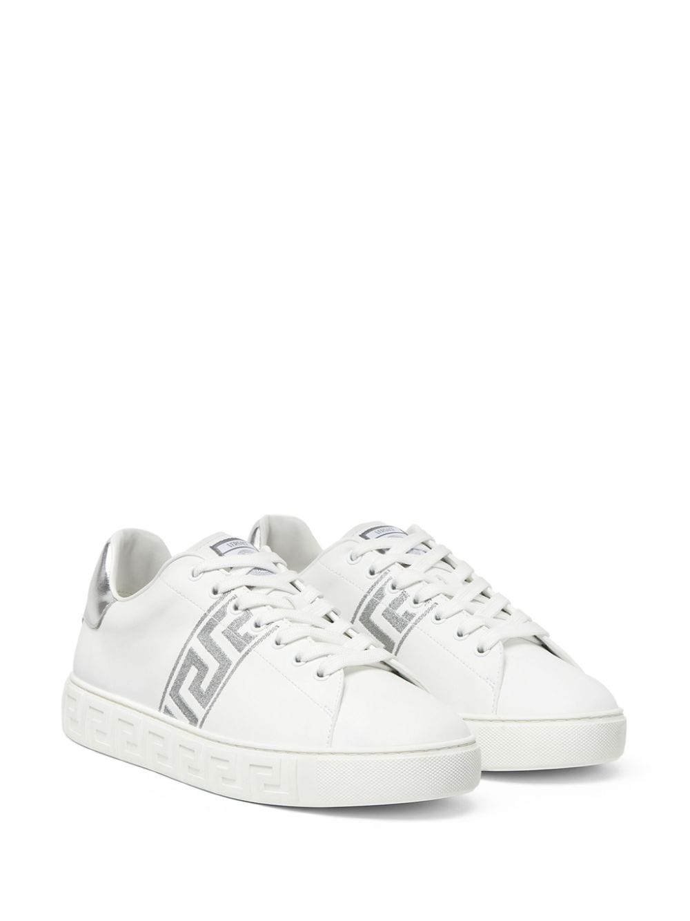 Shop Versace Greca-embroidered Sneakers In White