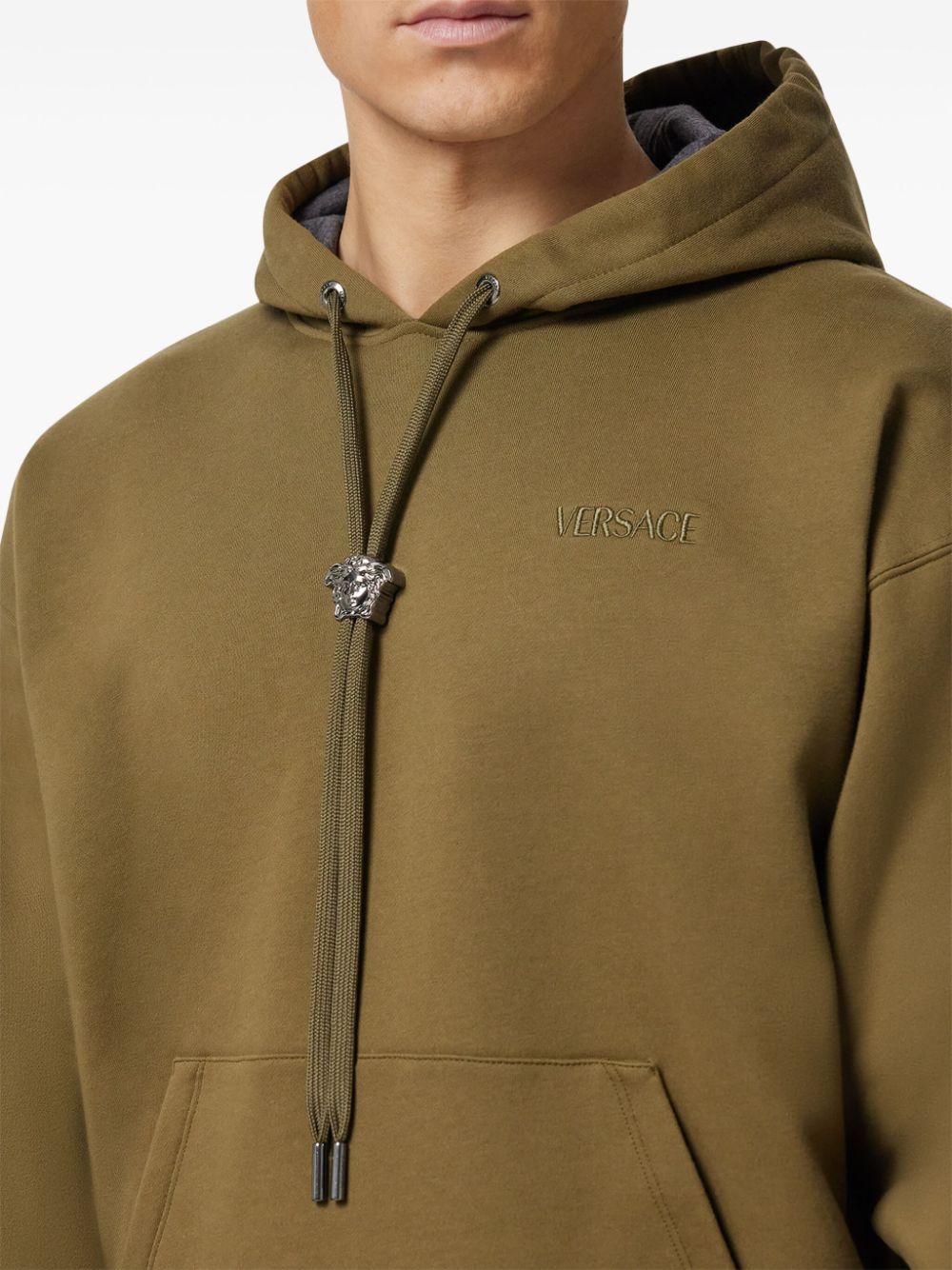 Shop Versace La Medusa Cotton Hoodie In Green