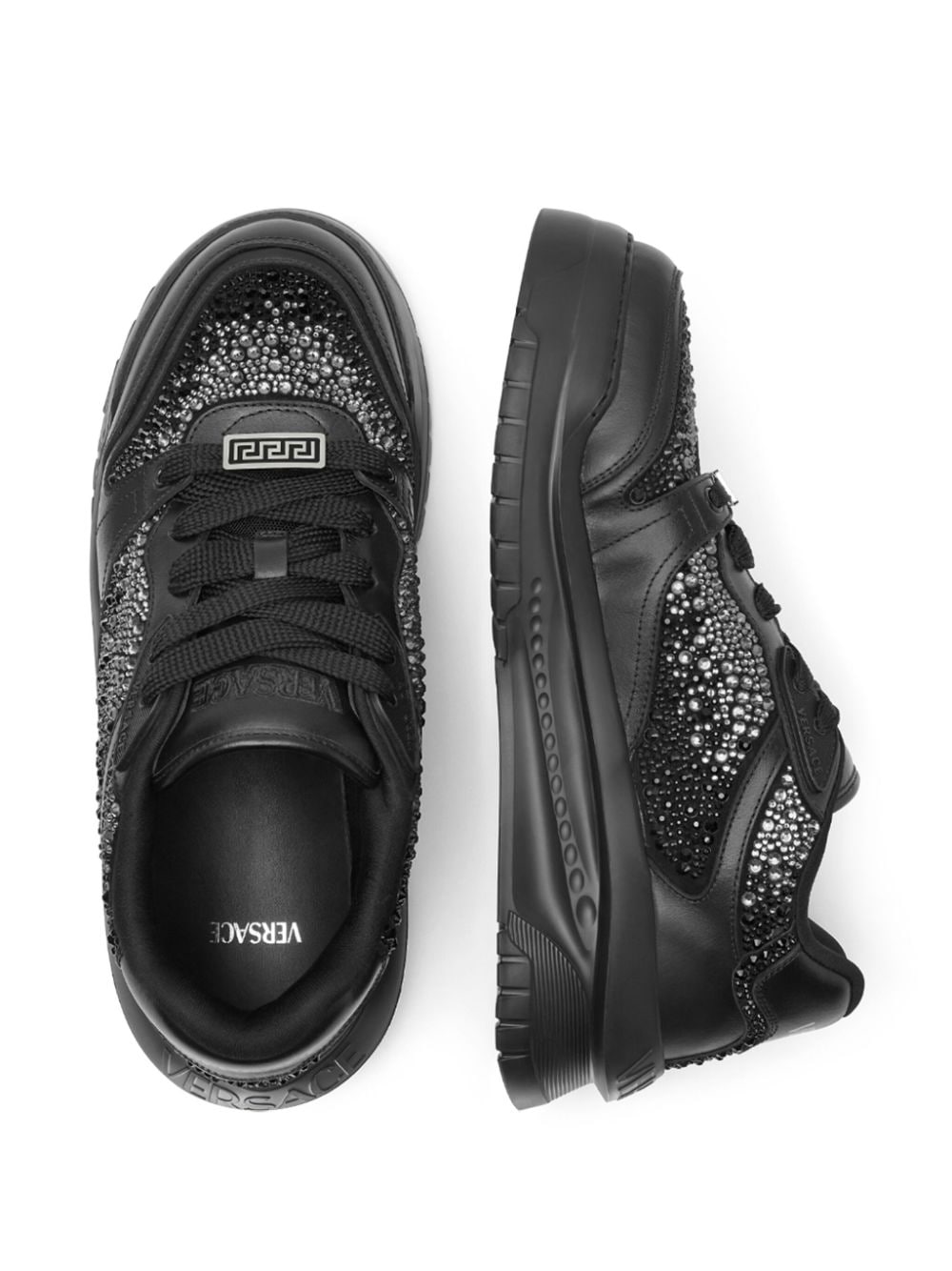 Shop Versace Crystal Odissea Sneakers In Black