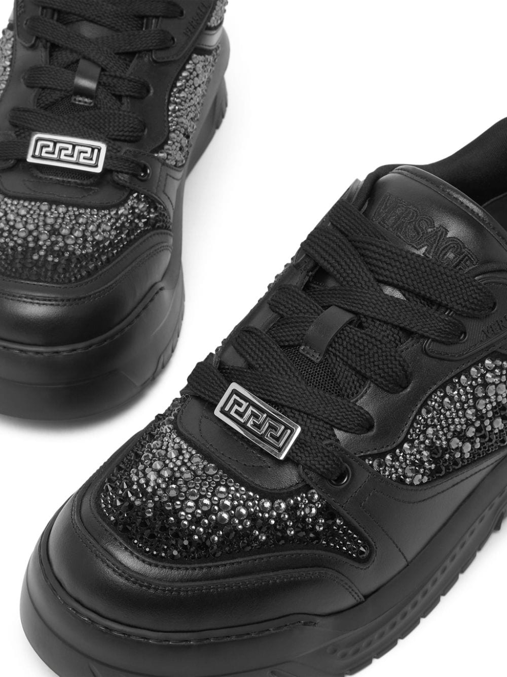 Shop Versace Crystal Odissea Sneakers In Black