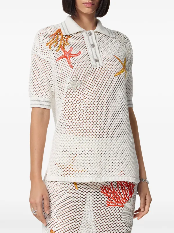 Versace crochet-knit Polo Shirt | White | FARFETCH JO