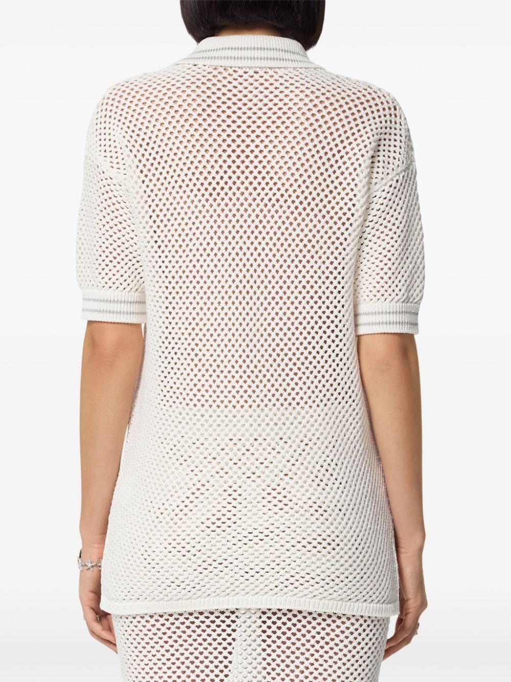 Shop Versace Crochet-knit Polo Shirt In White