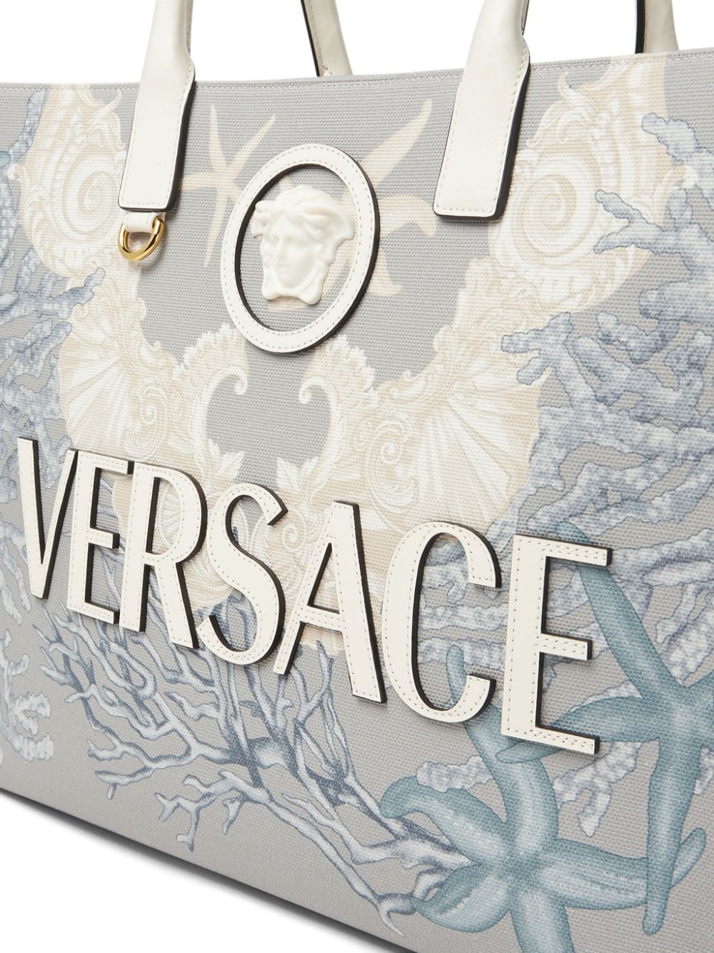 Shop Versace La Medusa Canvas Tote Bag In Grey