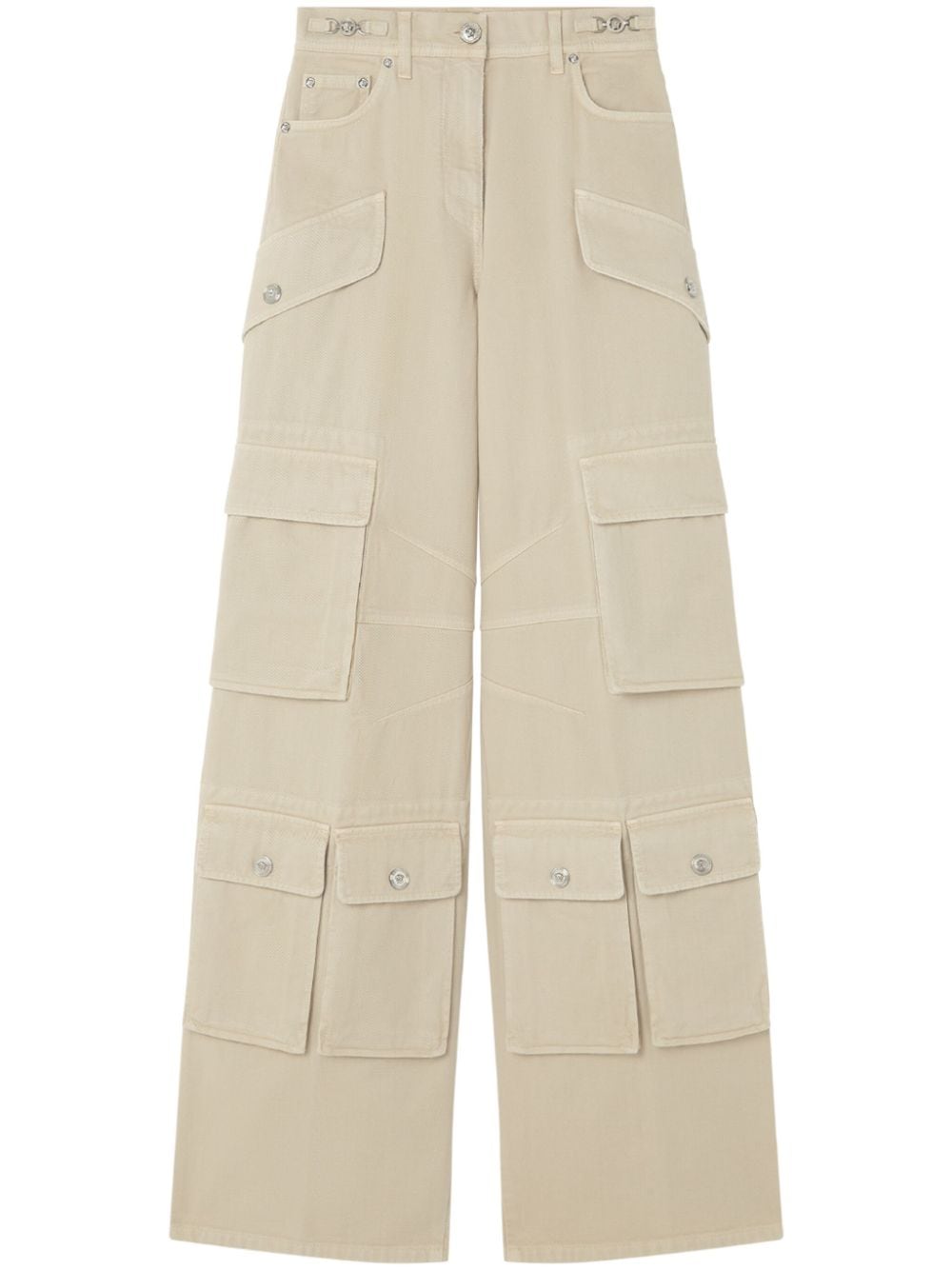 Shop Versace Cotton Cargo Jeans In Neutrals