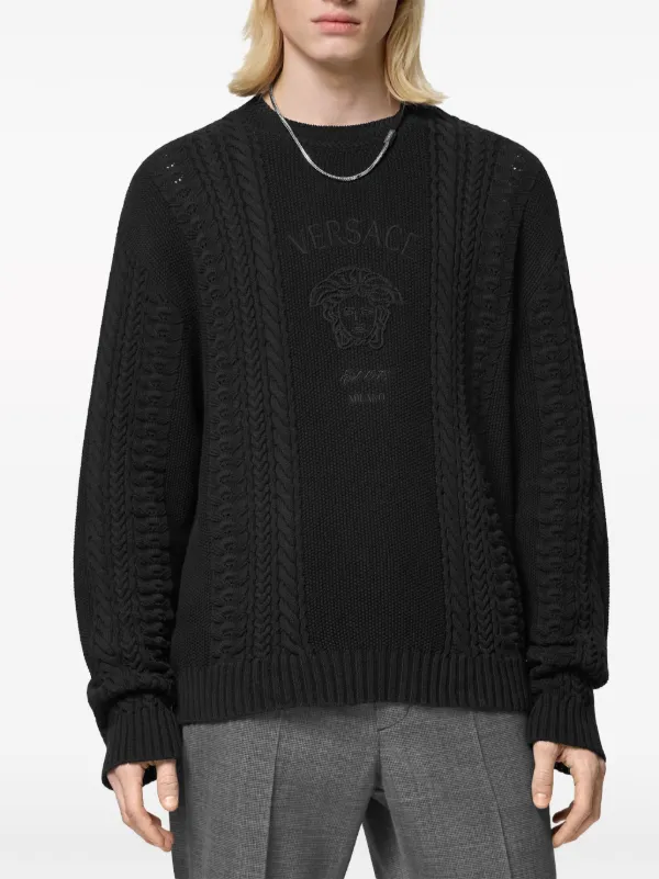 Versace メドゥーサ ミラノ ケーブルニット セーター | ブラック