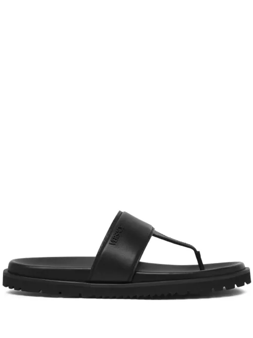 Sandales en cuir à logo embossé - Versace - Modalova