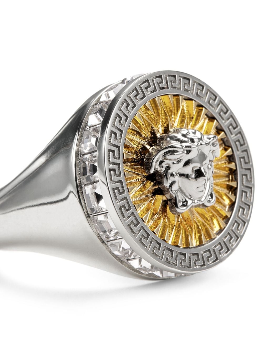 Shop Versace Icon Crystal-embellished Ring In Silver