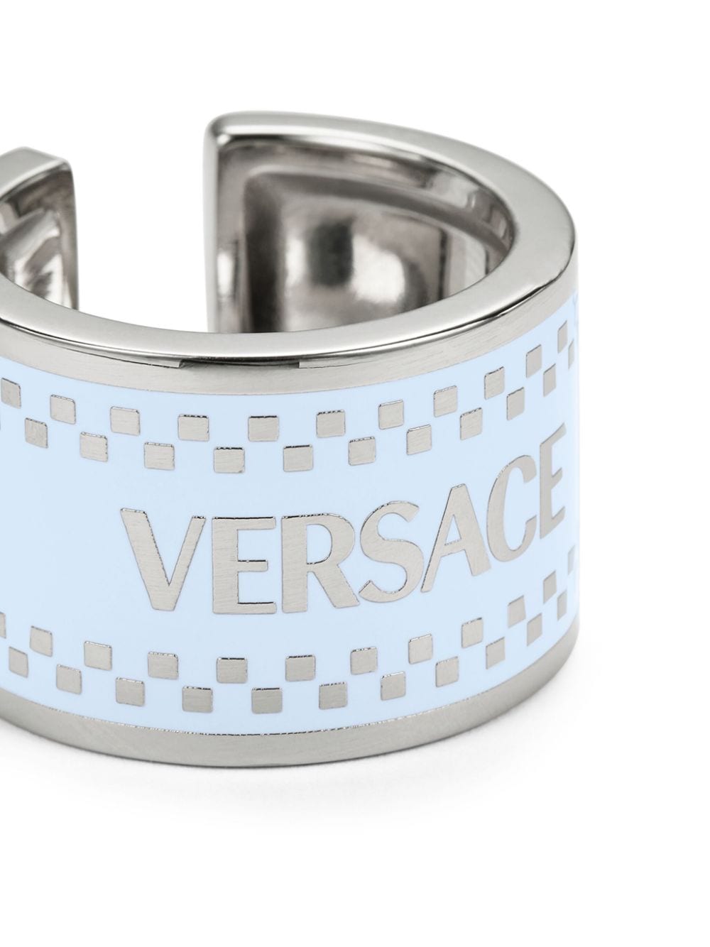 Shop Versace Logo Open Ring In Silver