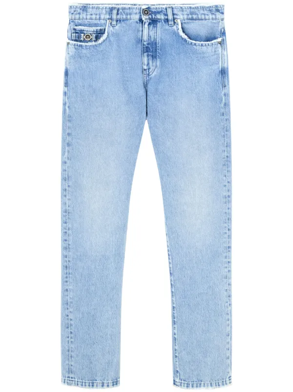 VERSACE ストレートデニム 青 Versace フレイド ストレートジーンズ | ブルー | FARFETCH JP