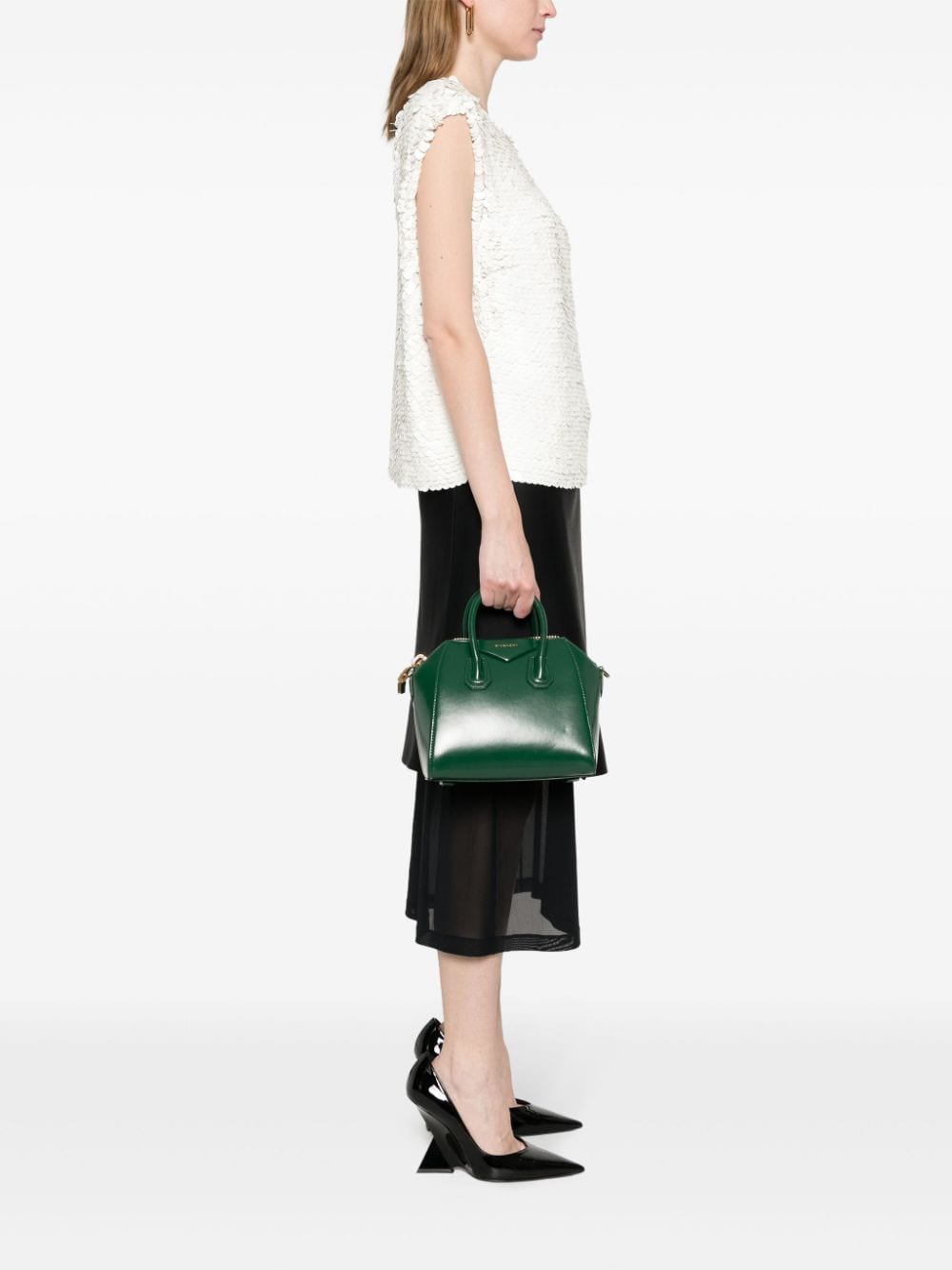 Shop Givenchy Mini Antigona Leather Tote Bag In Green