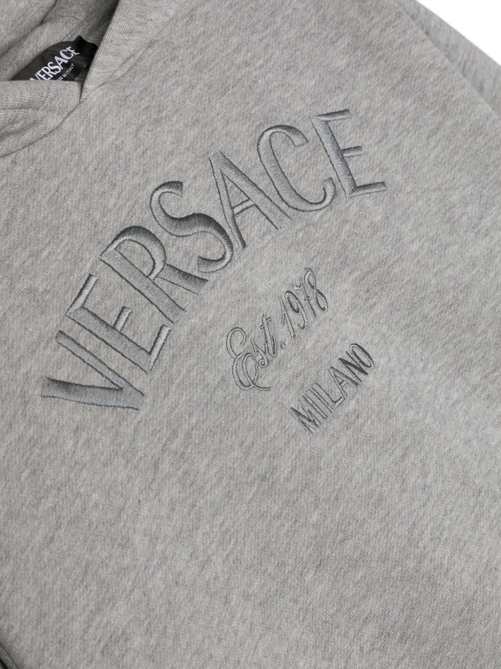 Shop Versace Logo-embroidered Cotton Hoodie In 灰色