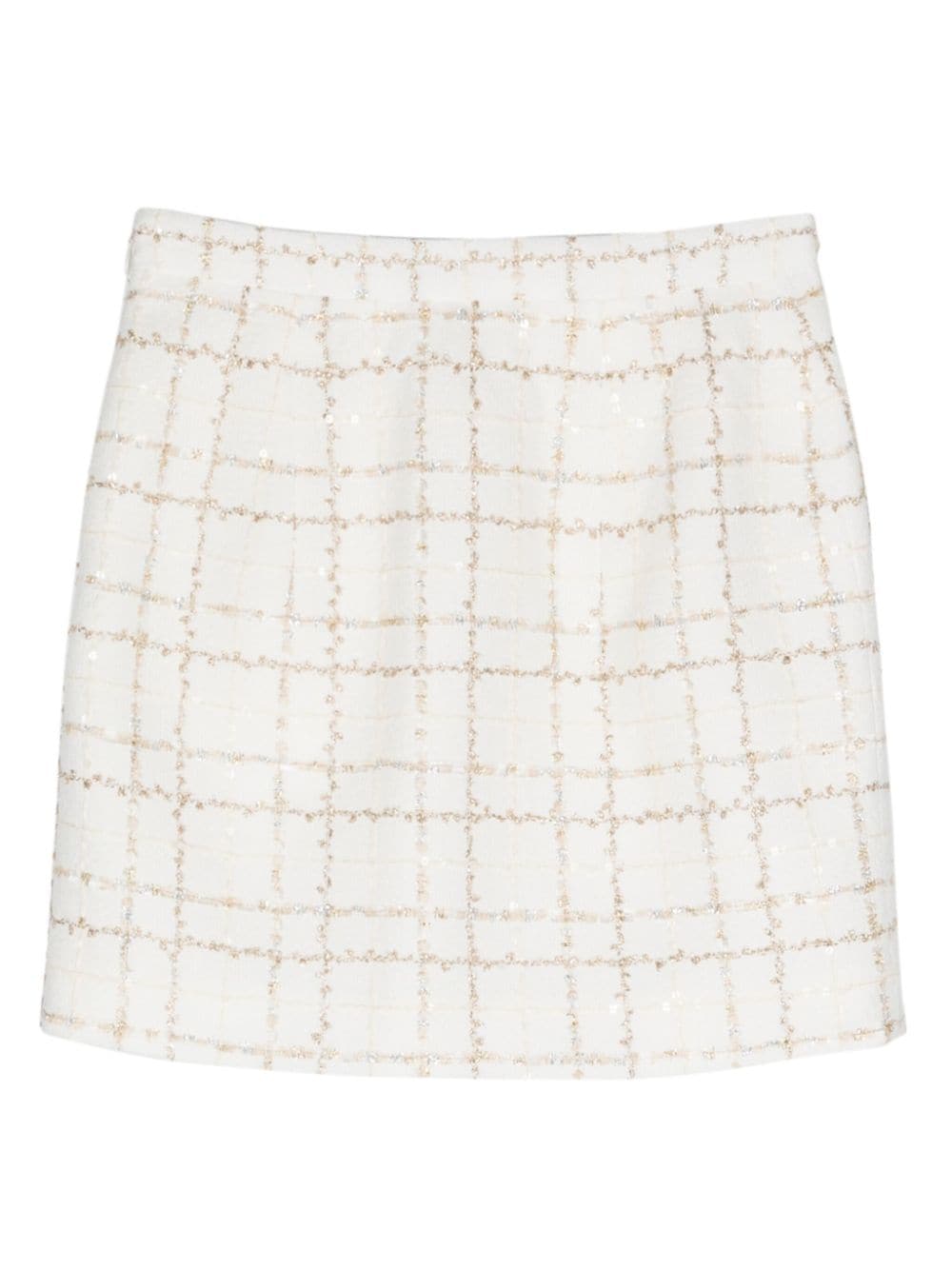 Alessandra Rich sequin checked tweed mini skirt - Wit
