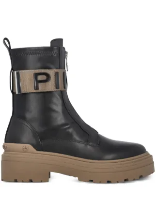 PINKO Mia logo strap Ankle Boots Black FARFETCH UK