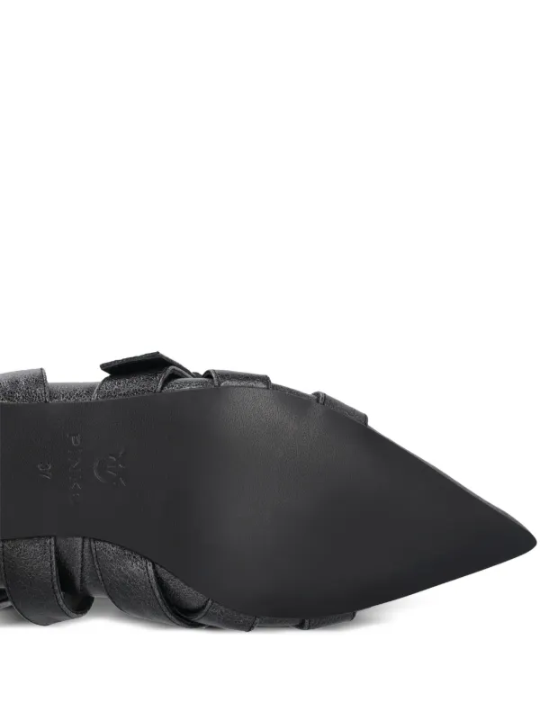 PINKO Gianira Leather Ballerina Shoes | Black | FARFETCH JO
